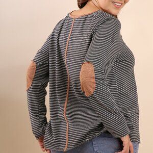 NWT Cute & versatile! Umgee+ striped top w/elbow patches